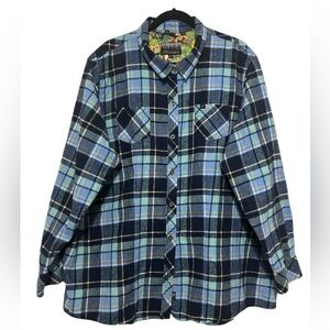 Pladra Women's Every Day Flannel Shirt- Bay Blue cuffed sleeve button down Sz 3X